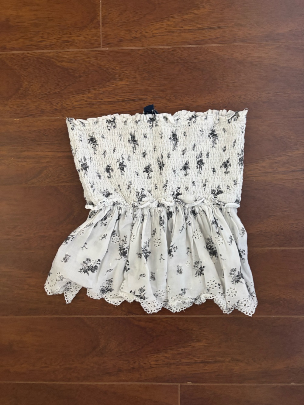 American Eagle Outfitters White Smocked Floral Tube Top